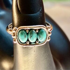 Avon 1976 “Desert Azur” with 3 Faux Turquoise In Nickel Free, Silver Tone Ring